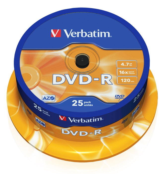 Verbatim DVD-R 4,7 GB 16x Tarrina de 25 unidades Plata mate